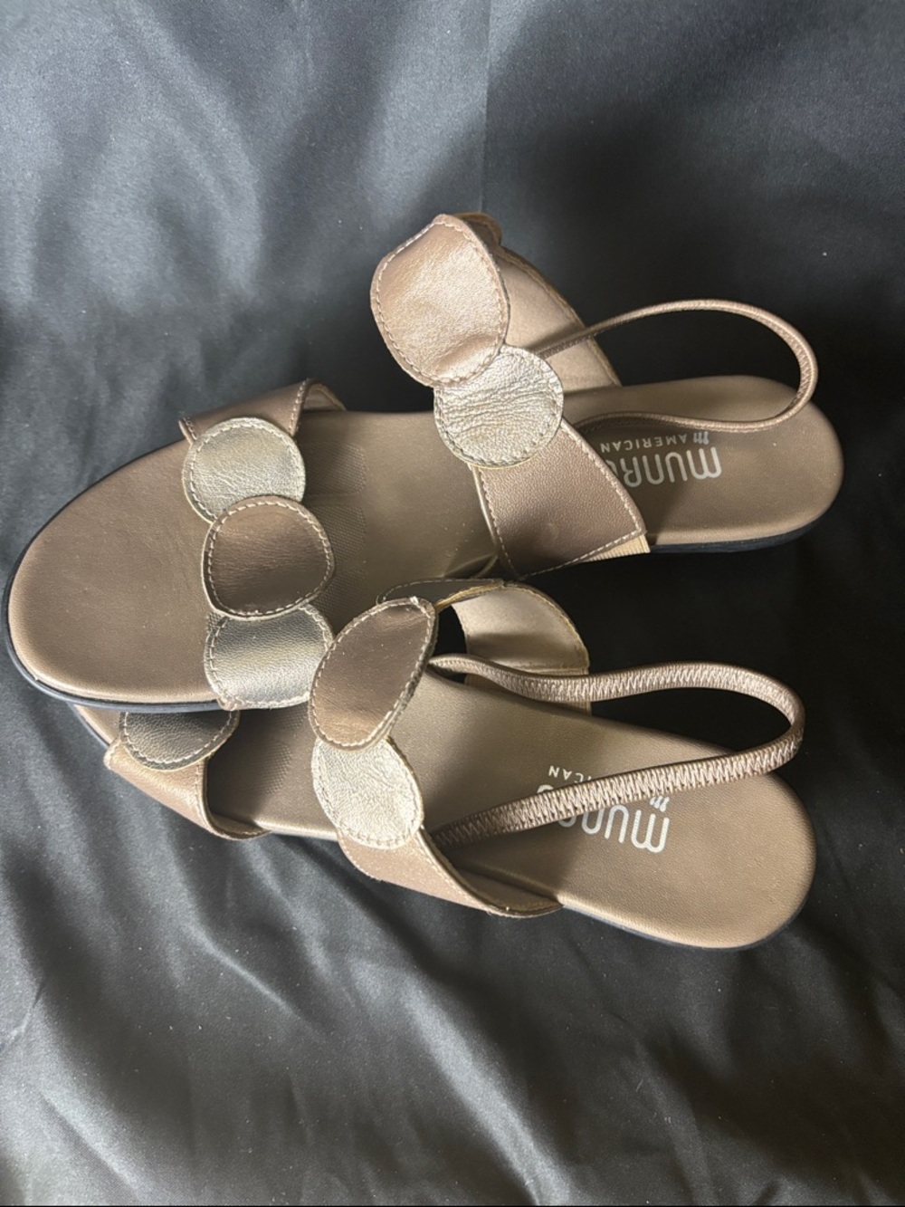 Munro Bronze and Metallic Round-Accent Slingback Sandals